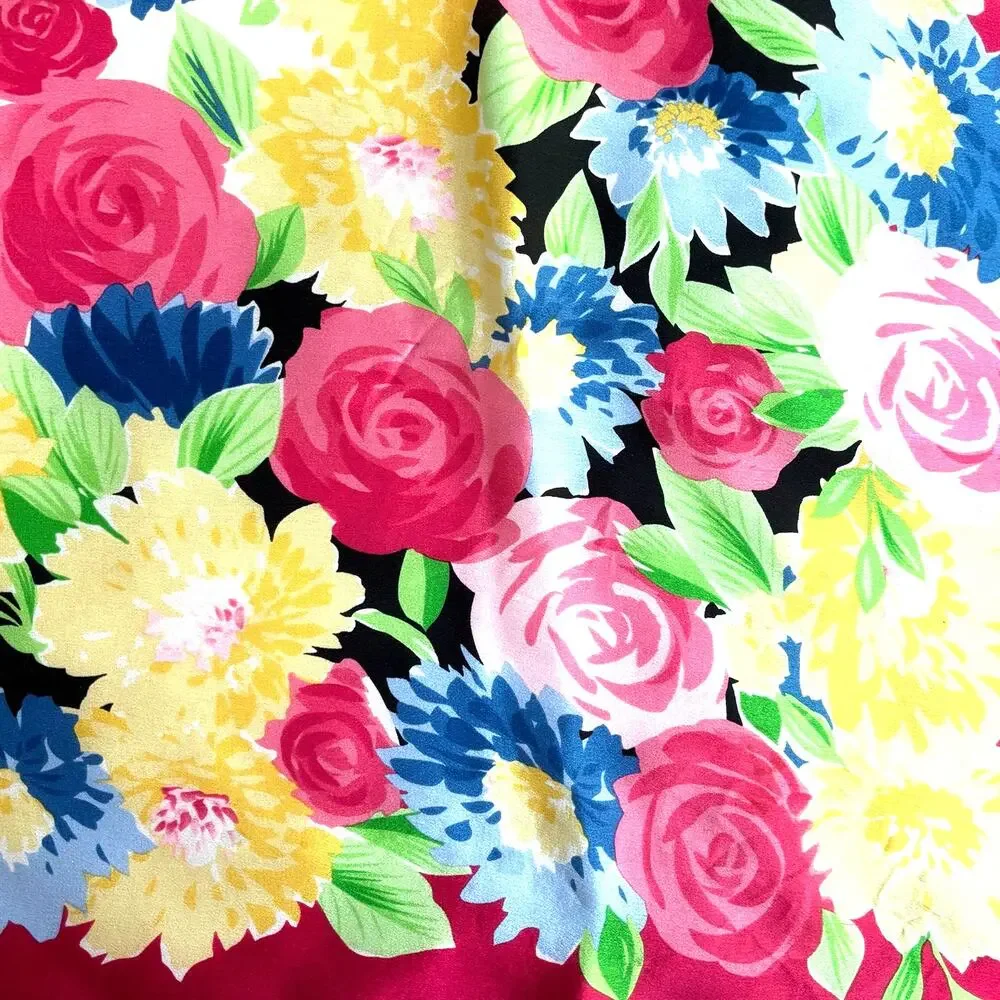 Vintage Pendleton silk scarf colorful floral square pink yellow watercolor motif